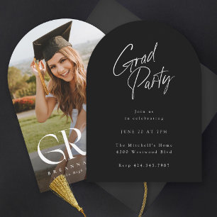 Invitation Moderne Serif Elegant Arch Photo Graduation Double