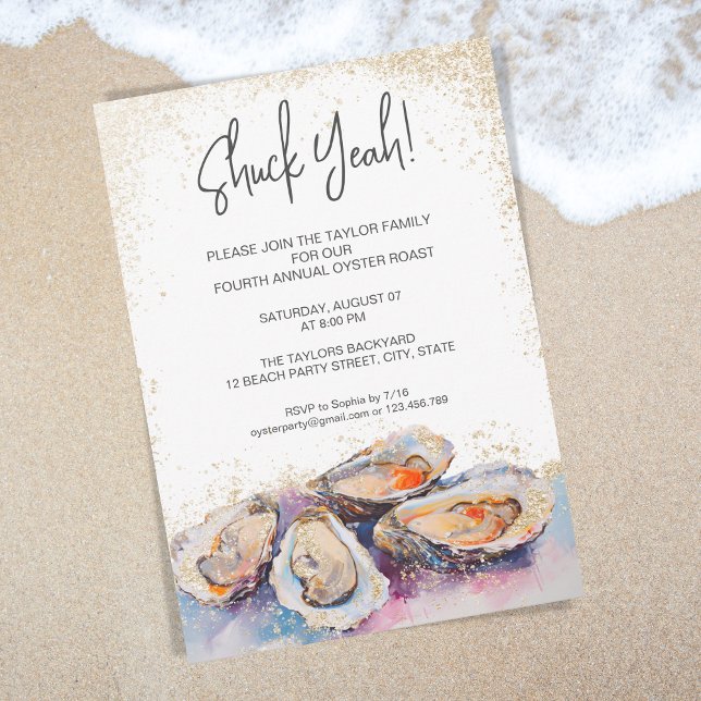 Invitation moderne shuck ouais oster rôti d'été pastel (pastel watercolor oyster party invitation)