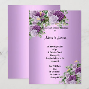 Invitation Moderne Silver Lilac Purple floral ÉLÉGANT MARIAGE