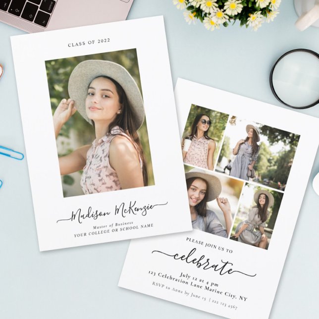 Invitation Moderne Simple 5 Photo Calligraphie Facile Graduat (Créateur téléchargé)
