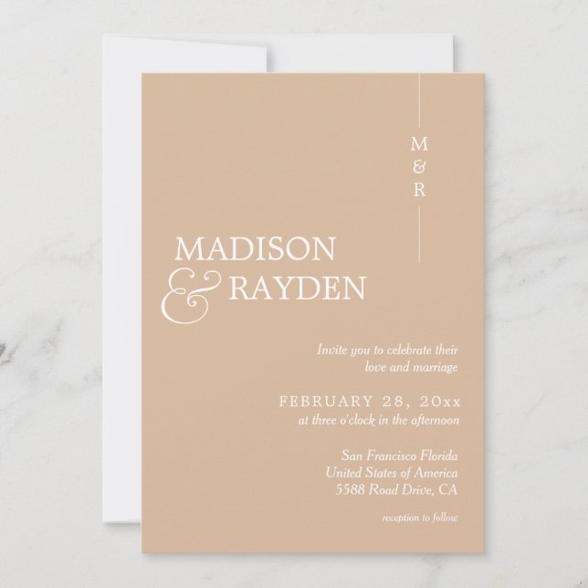 Invitation Moderne Simple Beige Monogramme Mariage photo (Devant)