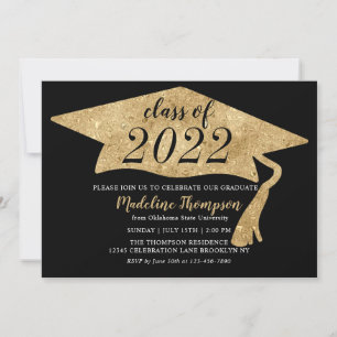 Invitation Moderne Simple Black Gold Casquette Party Invi