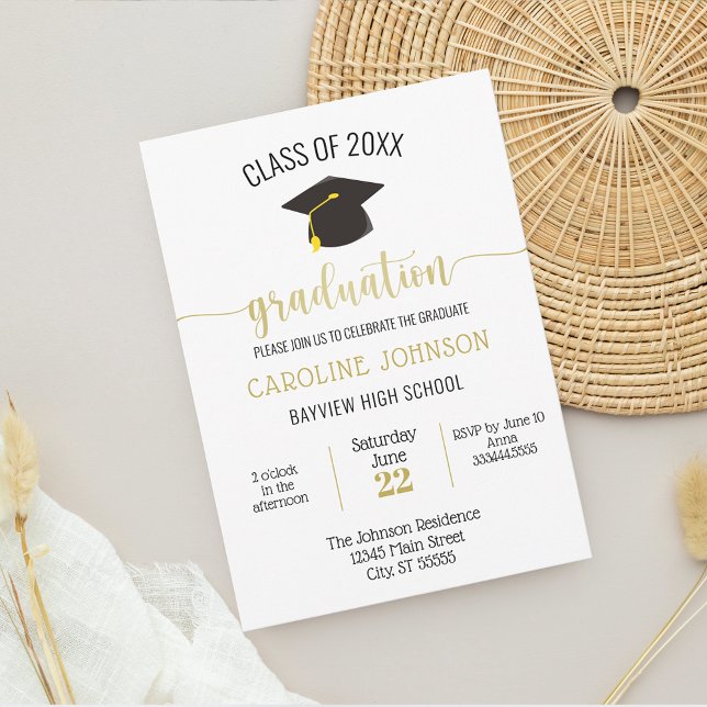 Invitation Moderne Simple Black Gold Graduation (Créateur téléchargé)