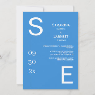 Invitation Moderne Simple Bold Bright Blue Photo Mariage