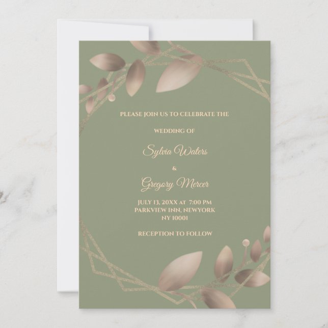 Invitation Moderne Simple botanique élégant sauge or vert (Devant)
