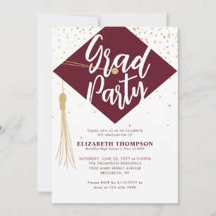 Invitation Moderne Simple Bourgogne Gold GRAD Party