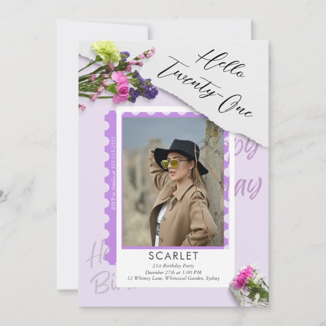 Invitation Moderne simple chic violet 21e anniversaire (Devant)