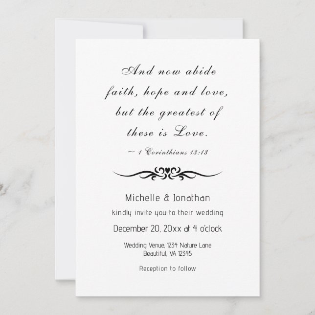 Invitation Moderne Simple Design Bible Verse Mariage chrétien (Devant)