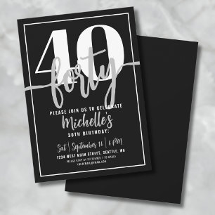 Invitation Moderne Simple élégant Script 40e fête d'anniversa
