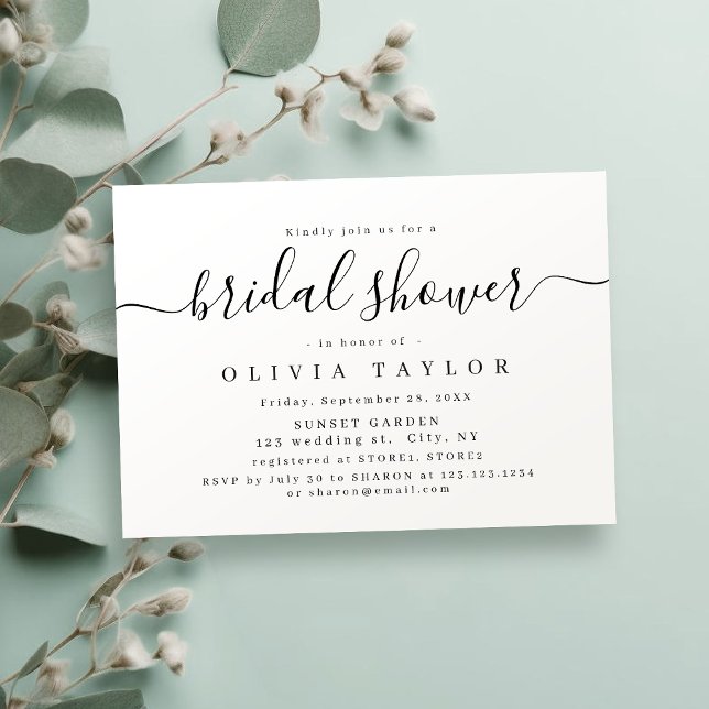 Invitation Moderne simple élégant script douche de mariée (Modern simple elegant script bridal shower invitation)