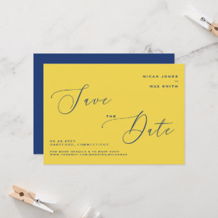 Invitation Moderne simple Enregistrer la date Jaune & Bleu