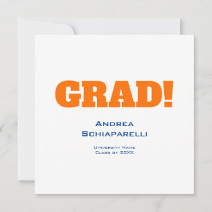 Invitation Moderne Simple Graduation Orange et Carré bleu