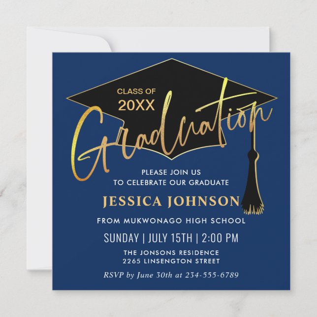 Invitation Moderne Simple Graduation Party QR code (Devant)
