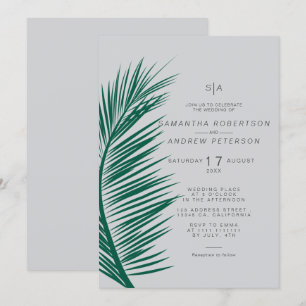 Invitation Moderne simple gris feuille de palme doux chic mar