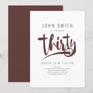 Invitation Moderne, Simple, Homme Trente fêtes Anniversaire