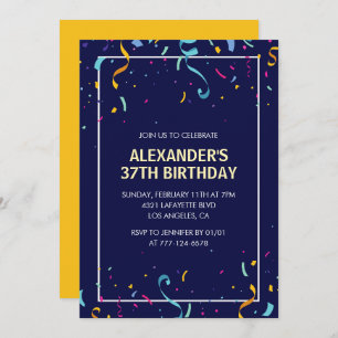 Invitation Moderne Simple Hommes Confetti 37e anniversaire