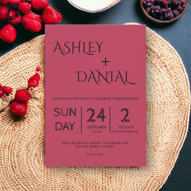 Invitation Moderne Simple Magenta Calligraphie Mariage élégan (Créateur téléchargé)