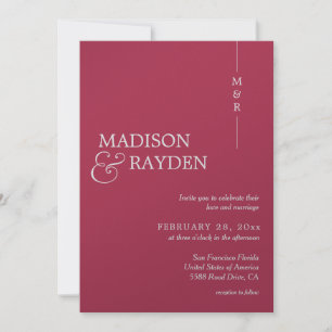 Invitation Moderne Simple Magenta Rouge Monogramme Photo Mari