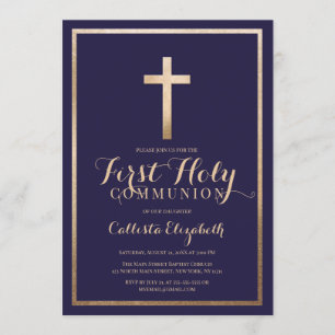 Invitation Moderne Simple Marine Gold Transborder Communion