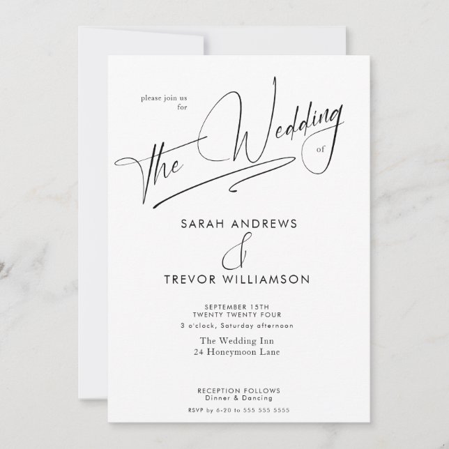 Invitation Moderne Simple Noir & Blanc (Devant)