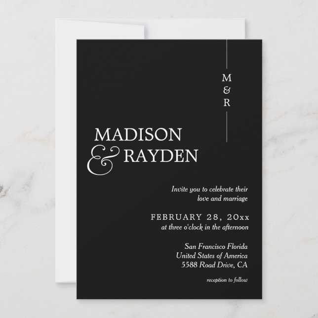 Invitation Moderne Simple Noir Blanc Monogramme Photo Mariage (Devant)