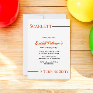Invitation Moderne Simple Noir Et Blanc Orange 60e anniversai