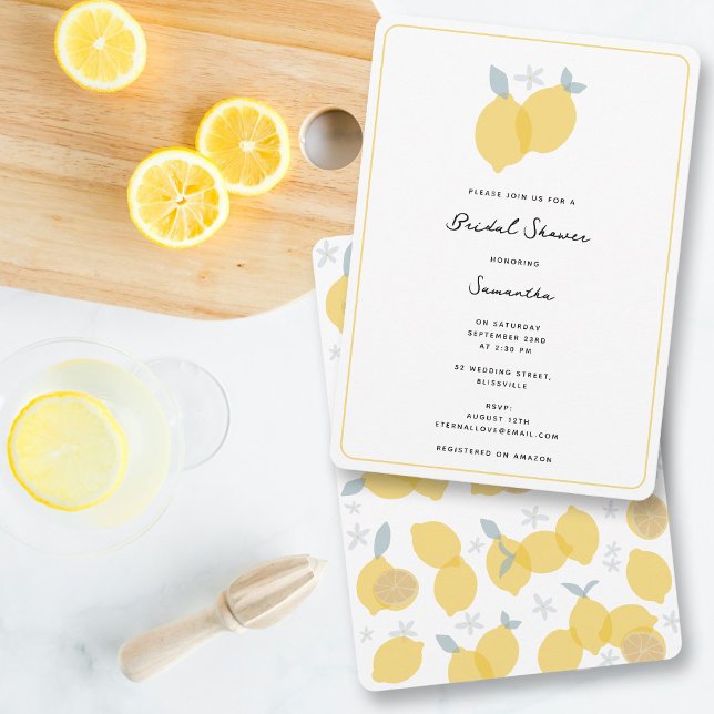 Invitation Moderne simple Pastel Citrus Lemons Fête des marié (Modern Simple Pastel Citrus Lemons Bridal Shower Invitation)
