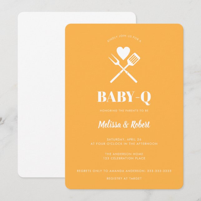 Invitation Moderne simple Pastel Orange Baby shower barbecue (Devant / Derrière)