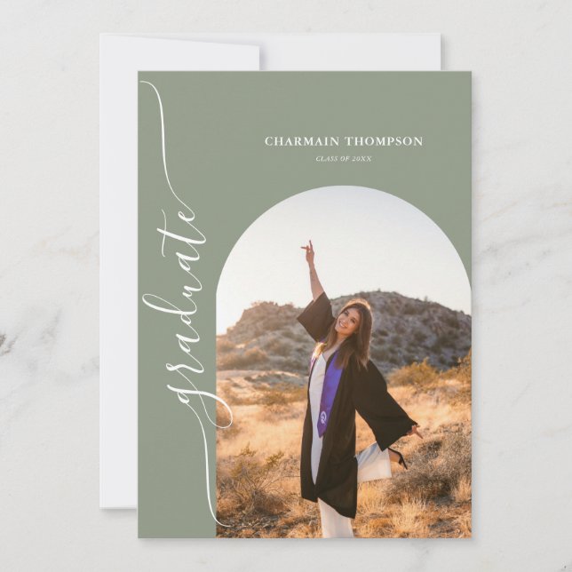 Invitation Moderne Simple Photo Sage Green Graduation (Devant)