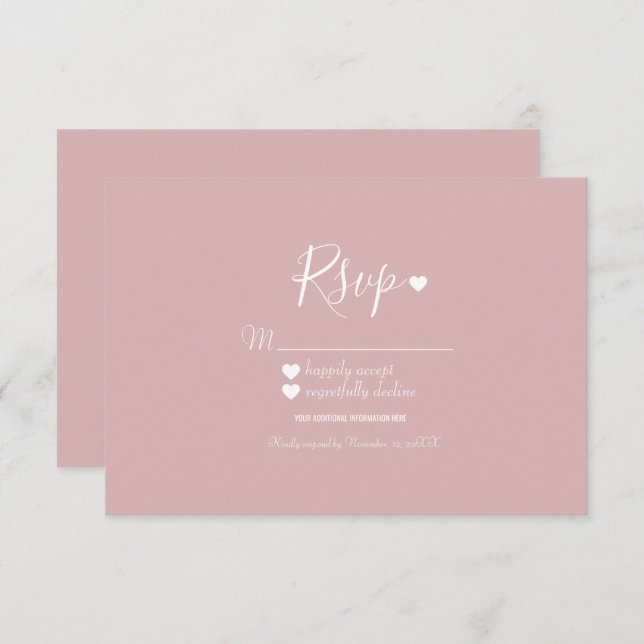 Invitation Moderne simple rose et coeur RSVP (Devant / Derrière)