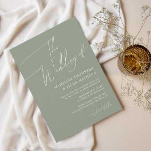 Invitation Moderne Simple Sage Green Script Le Mariage