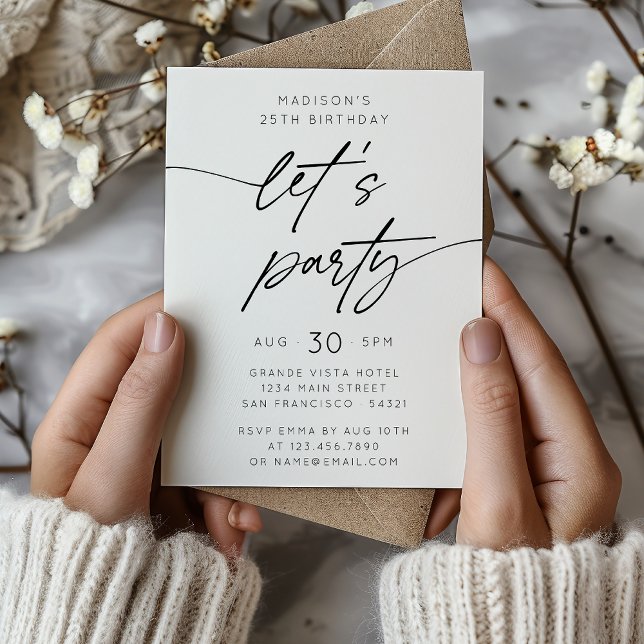 Invitation Moderne Simple Script de fête d'anniversaire  (Créateur téléchargé)