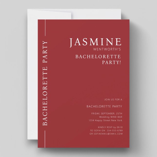 Invitation Moderne simple typographie rouge bachelorette (modern  minimal bachelorette party invitation with modern classy text in red and white )