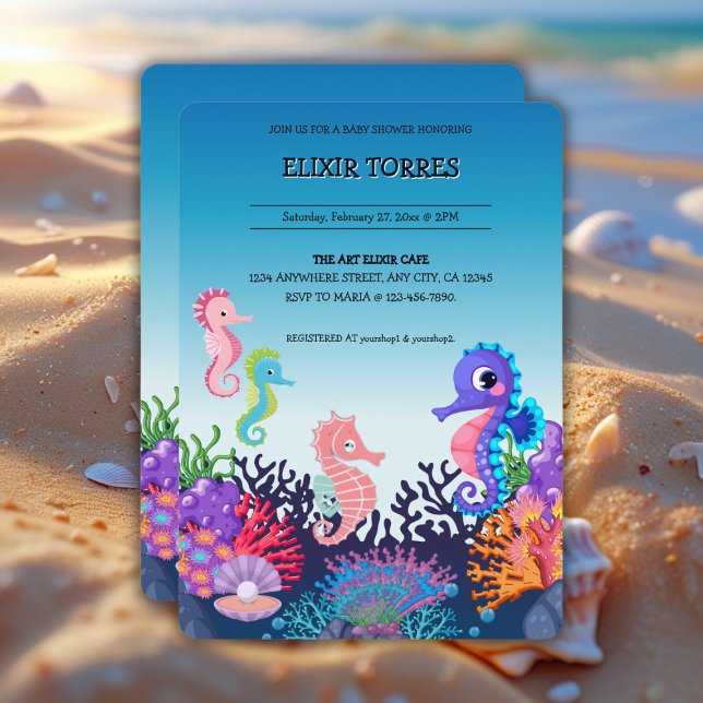 Invitation Moderne sous le Baby shower de Seahorse (Créateur téléchargé)