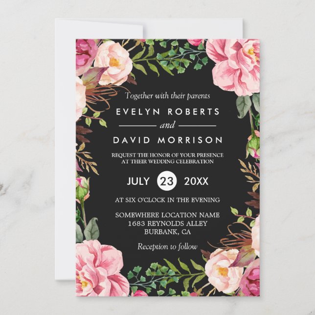 Invitation Moderne Stylish Printemps mariage Floral Wreath (Devant)