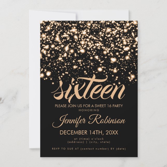 Invitation Moderne Sweet 16 Gold Midnight Glam (Devant)