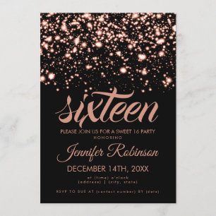 Invitation Moderne Sweet 16 Rose Gold Midnight Glam