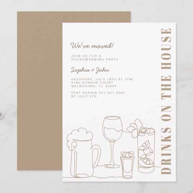 Invitation Moderne Taupe Fête naturelle de chauffage domestiq (Devant / Derrière)