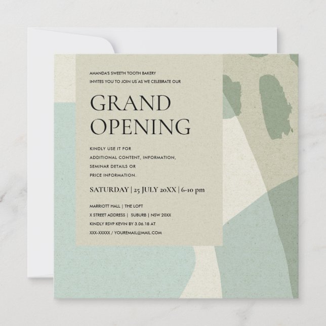 INVITATION MODERNE TENDANCE ABSTRAITE AQUA BLEU ART GRAND OUV (Devant)