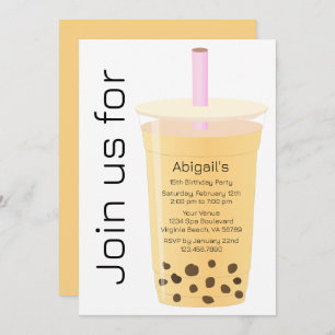 Invitation Moderne tendance Blanc et Mango Boba Tea Anniversa
