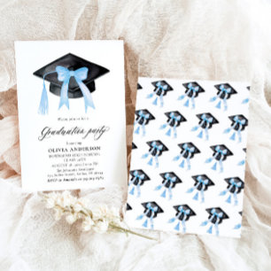 Invitation Moderne tendance Bleu Bow Graduation Cap Graduatio