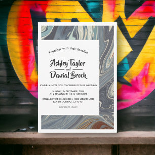 Invitation Moderne tendance Grey Élégant Mariage d'art Abstra