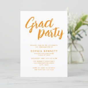 Invitation Moderne tendance Orange Brosse Script Graduation P