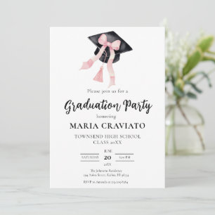 Invitation Moderne tendance Pink Bow Graduation Cap Graduatio