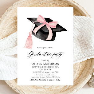 Invitation Moderne tendance Pink Bow Graduation Cap Graduatio