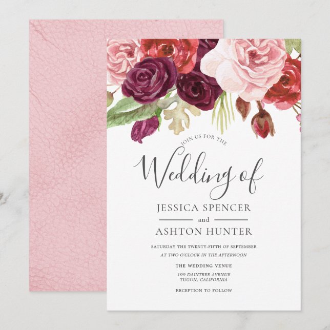 Invitation Moderne tendance Printemps Automne Floral Mariage  (Devant / Derrière)