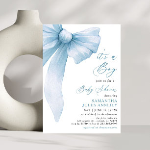 Invitation Moderne tendance Son a Boy Blue Bow Baby shower