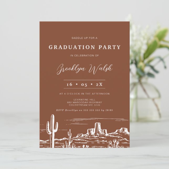 Invitation Moderne Terracotta Western Graduation (Debout devant)