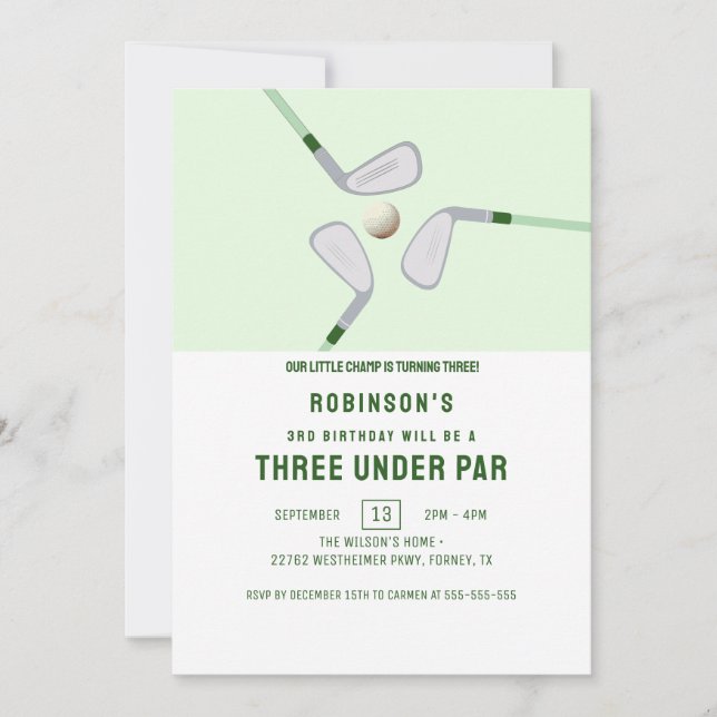 Invitation Moderne Trois sous par 3ème Anniversaire Golf (Devant)