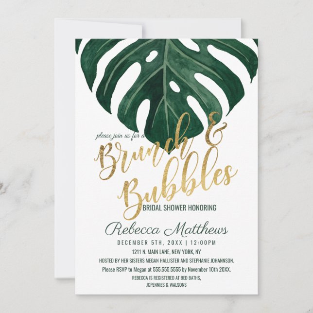 Invitation Moderne Tropical Suisse Fromage Gold Brunch Bubble (Devant)